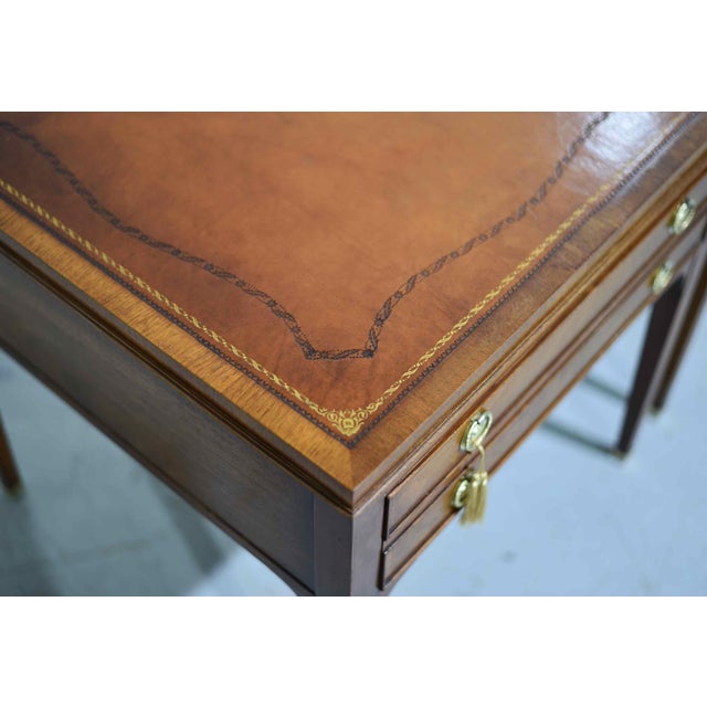 Mid Century French Directoire Mahogany Leather Side Tables by Heritage Henredon - A Pair For Sale - Image 10 of 13
