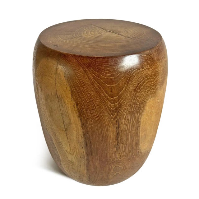 2020s Polished Acacia Rounded Drum Stool / Side Table For Sale - Image 5 of 11