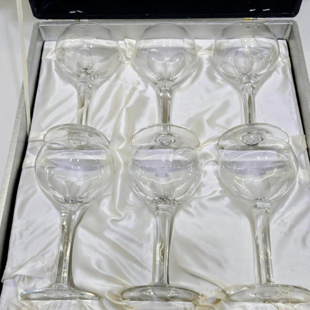 Vintage Hoya Crystal Japan Cut Crystal Wine Glasses – Set of 6 with Original Satin Case For Sale - Image 9 of 10