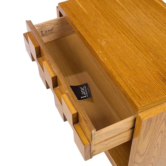 Lane Staccato Brutalist Mid Century Oak Nightstands - Pair For Sale - Image 9 of 12