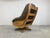 Brutalist Oak and Leather Swivel Chair, 1970s For Sale - Image 11 of 12