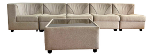 Vintage Modular Armchairs and Coffee Table in Beige and Brown Wool, Germany, 1970s, Set of 6