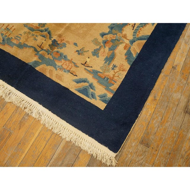 1920s Traditional Beige Field Landscape Scene Deco Antique Peking Chinese Rug For Sale - Image 10 of 10