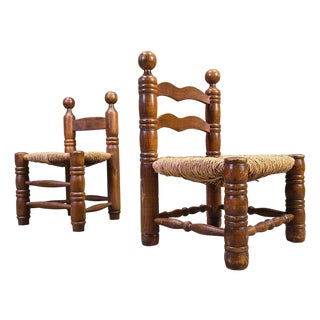 Brutalist Children Chairs attributed to Charles Dudouyt, 1960s, Set of 2 For Sale