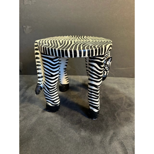 Onyx Vintage Hand Painted Wood Figural Zebra Plant Stand For Sale - Image 8 of 8