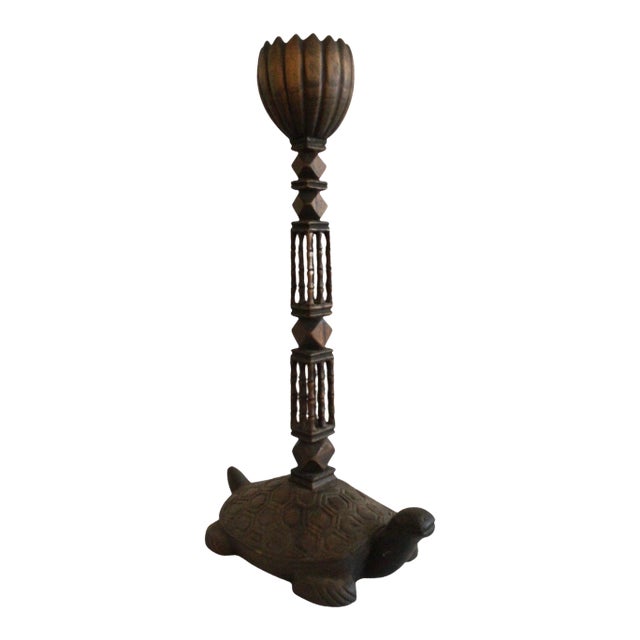 1960s Hand-Carved Wood Turtle Candlestick For Sale