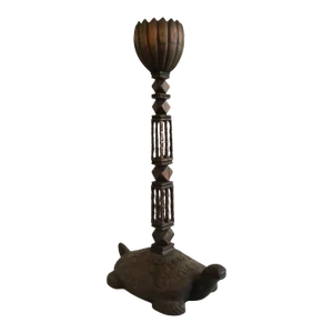 1960s Hand-Carved Wood Turtle Candlestick