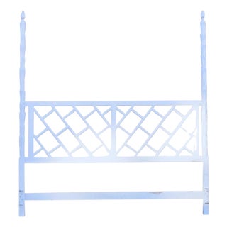 Vintage Hollywood Regency Faux Bois Bamboo Fretwork Tall Post King Bed Headboard For Sale