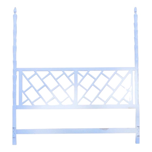 Vintage Hollywood Regency Faux Bois Bamboo Fretwork Tall Post King Bed Headboard For Sale