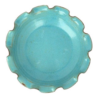 Sky Blue Pottery Bowl with Ruffled Edge For Sale
