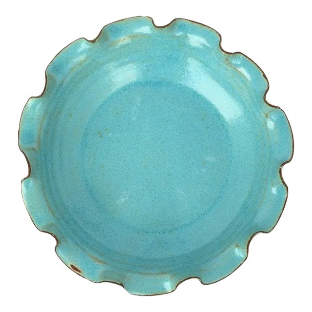 Sky Blue Pottery Bowl with Ruffled Edge For Sale