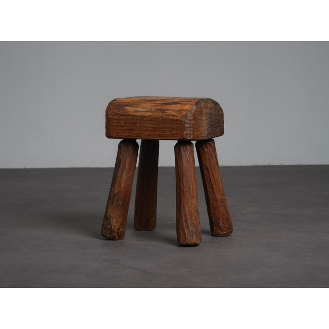 1970s Robust Primitive Wood Stool, Europe, 1970s For Sale - Image 5 of 9