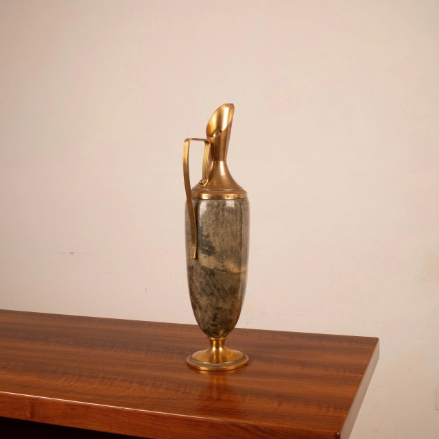 Grey Parchment and Brass Thermos from Macabo, Cusano Milanino, Italy, 1960 For Sale - Image 11 of 15