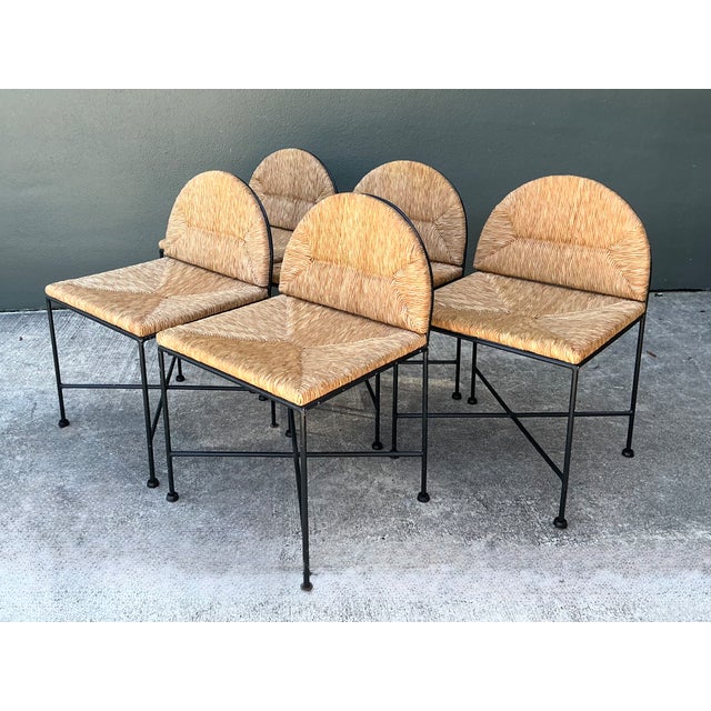 Vintage Woven Rush and Metal Dining Chairs - Set of 5 For Sale - Image 9 of 13