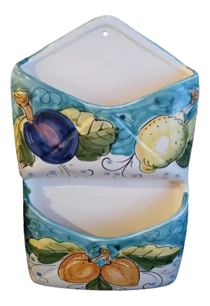 Vintage Italian Ceramic Fruit Double Pocket Wall Mail Holder
