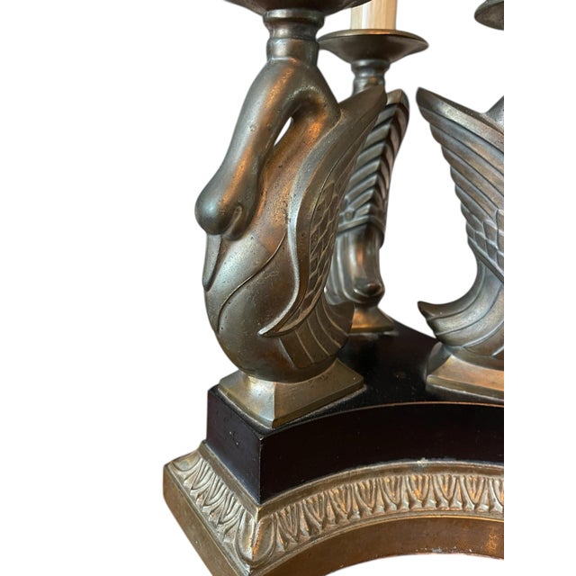 Hollywood Regency Vintage Ethan Allen Swan Motif Brass Table Lamp | For Sale - Image 3 of 12