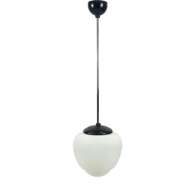 Czech White Milk Glass and Bakelite Pendant Lamp from Napako, 1940s For Sale