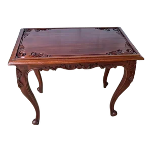 Vintage French Provincial Style Solid Mahogany Carved Side Table
