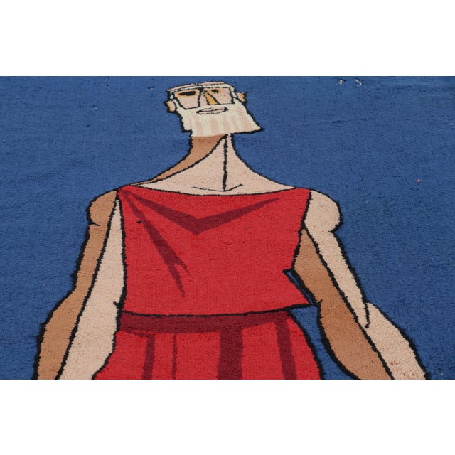 Rug & Kilim Vintage Jewish Pictorial Tapestry in Red, Blue and Black Tones | Rug & Kilim For Sale - Image 4 of 11