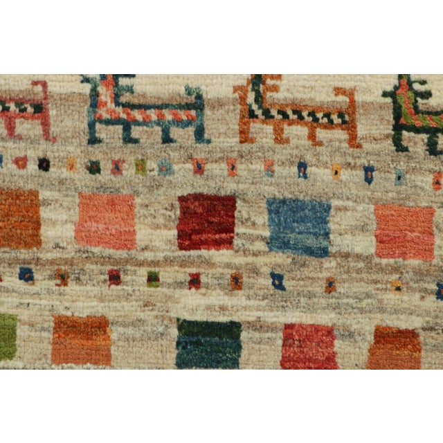 Tribal Vintage Gabbeh Turkish Rug, Beige With Colorful Animal Pictorials - Rug & Kilim For Sale - Image 3 of 8