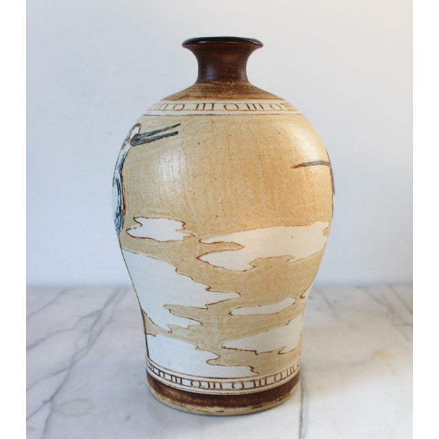 1980's Studio Art Pottery Vase / Bird Motif For Sale - Image 10 of 10