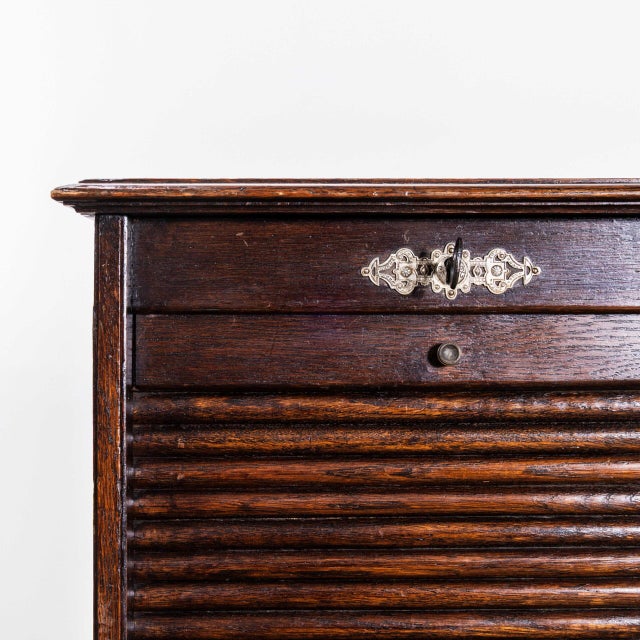 1940s Small French Oak Atelier Tambour Cabinet, 1940s For Sale - Image 5 of 10