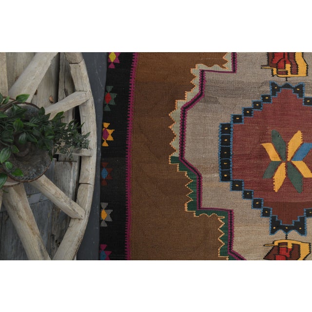 Brown 1970s Vintage Turkish Oushak Handmade Wool Cotton Brown Area Rug For Sale - Image 8 of 11