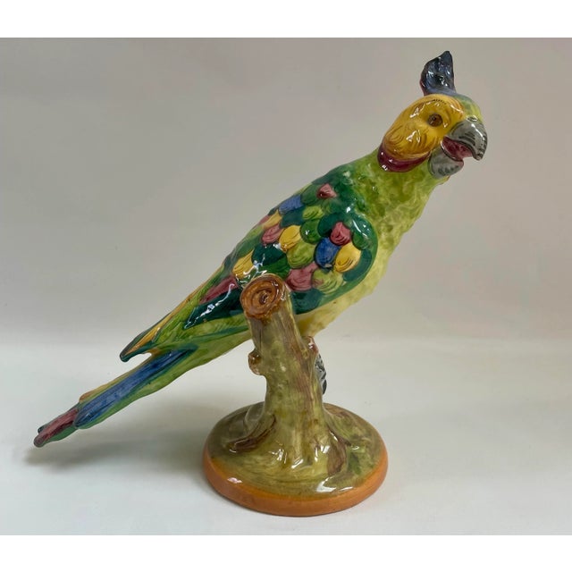 Ceramic Large Italian Exotic Parrot Bird Figurines - a Pair For Sale - Image 7 of 8