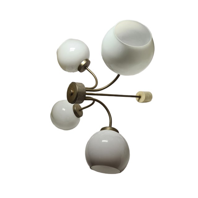 Postmodern Brass and Glass Chandelier, Poland, 1970s For Sale - Image 16 of 18
