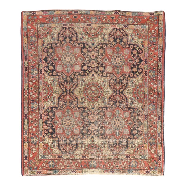 19th Century Worn Zabihi Collection Persian Rug - 4'1" x 4'8" For Sale