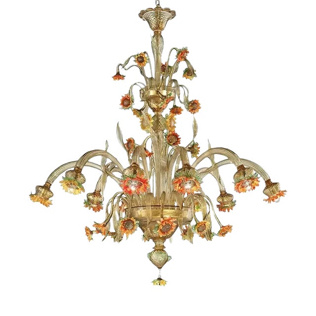 Artistic Venetian Sunflowers Murano Glass Chandelier by Simoeng for Simoeng For Sale