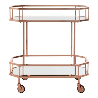 2 Tier Octagon Bar Cart in Rose Gold & Mirror For Sale