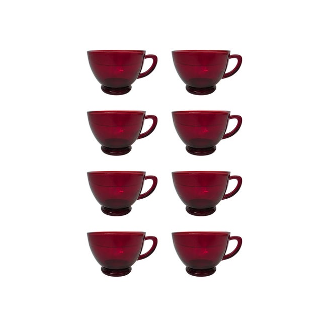 Glass Mid 20th Century Set of 8 Vintage Anchor Hocking Ruby Red Punch Cups — 4 Sets Available For Sale - Image 7 of 15