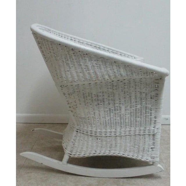 White Antique Art Deco Wicker Patio Living Room Arm Chair Rocker Rocking Chair For Sale - Image 8 of 13