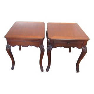 Drexel Pair of Solid Cherry French Style End Tables For Sale