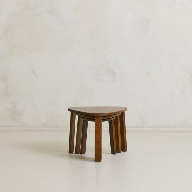 Set of Three French Oak Triangular Nesting Tables, 1970s For Sale - Image 18 of 18