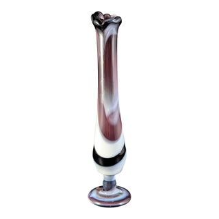 Vintage Westmoreland Purple White Slag Swung Glass Bud Vase 10.25" For Sale