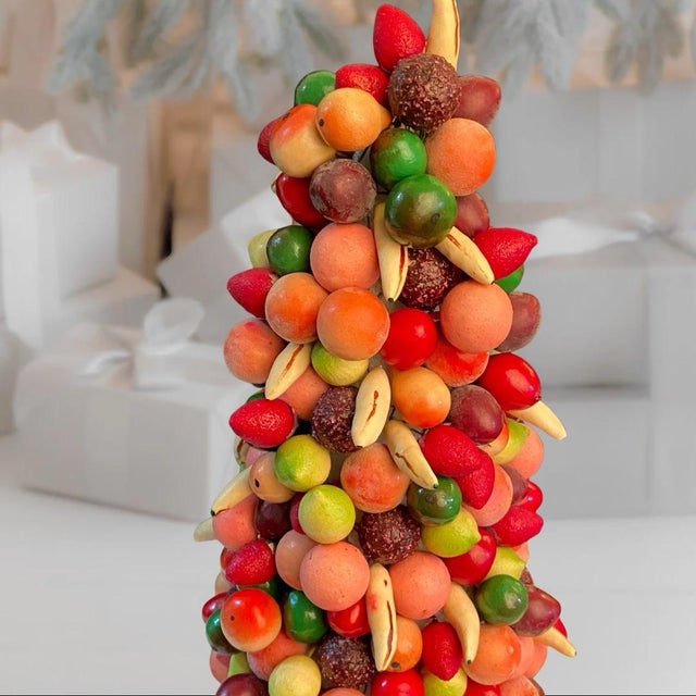 Vinatge Christmas tree holiday decoration made with Millinery fruits one of a kind kitschy Christmas vintage holiday decor