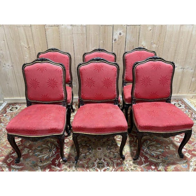 Louis XV Style Chairs in Walnut and Brass, Set of 6 For Sale - Image 11 of 12