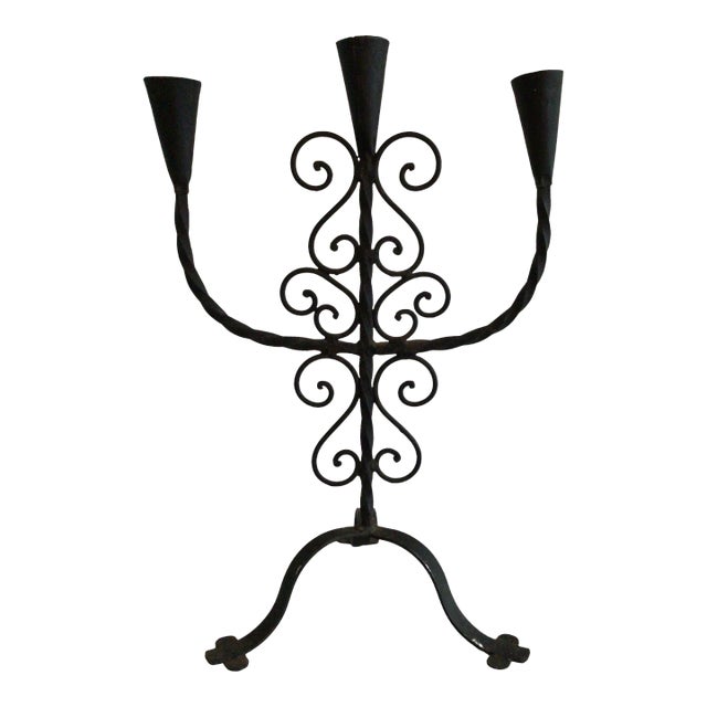 1950 Hand Wrought Iron Candle Holder For Sale