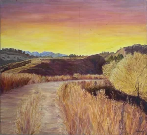 Vintage California Artist Gail Willhardt Landscape Painting on Canvas, "Tranquil Sunset Trail"