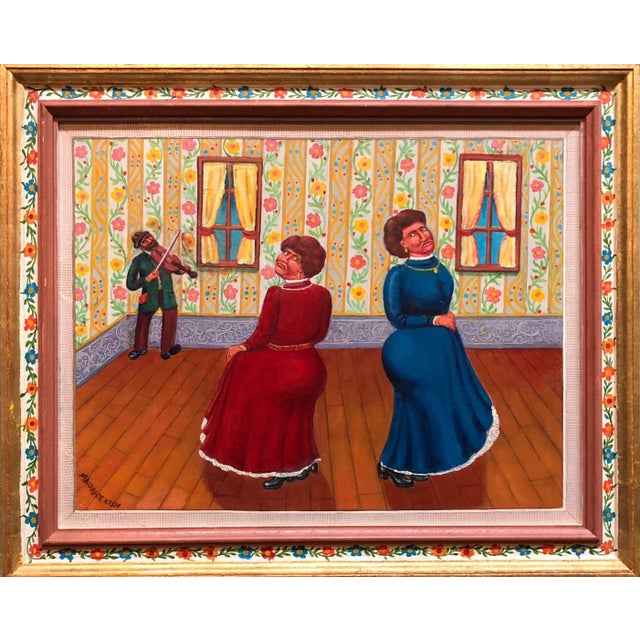 Modern Maurice Kish, Dance of the In laws Wedding Scene Judaica Shtetl Oil Painting WPA Jewish Artist For Sale - Image 3 of 6