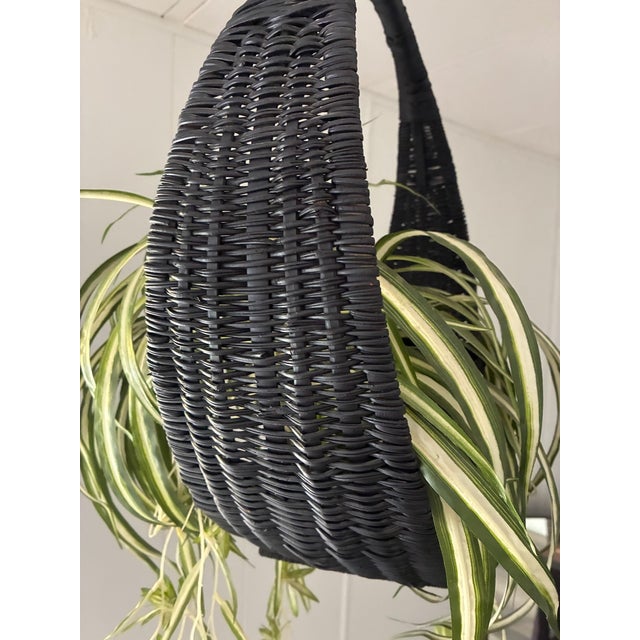 1970s 1970s Hanging Swag Silk Fern in Black Basket For Sale - Image 5 of 10