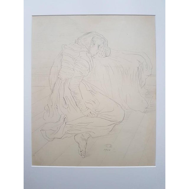 Eugene Berman, Model Pencil Drawing, Modern Style, Signed, 1944 43x35 Cm, 1920s, Pencil For Sale