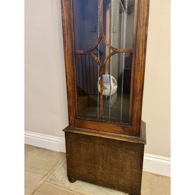 Antique Oak Chiming Longcase Barometer Clock, 1930 For Sale - Image 3 of 9