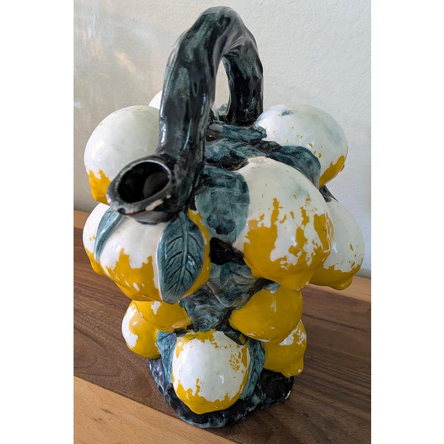 Vintage Italian Majolica Hand-Painted Ceramic Lemon Basket Pitcher For Sale - Image 4 of 5