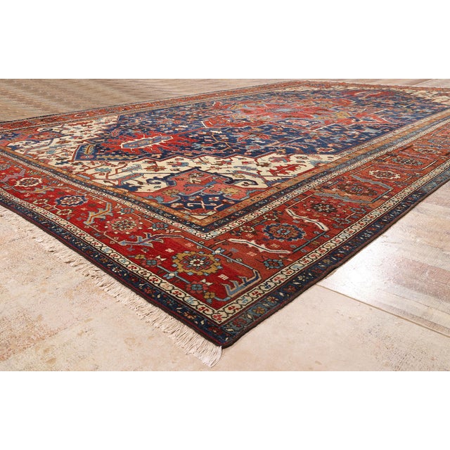 Navy Blue Late 19th Century Persian Serapi Rug, 11'10 X 18'04 For Sale - Image 8 of 10