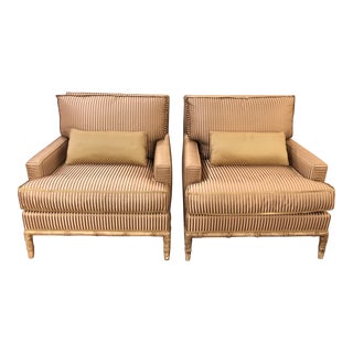 Nancy Corzine Bamboo and Silk Velvet Upholstered Club Chairs For Sale