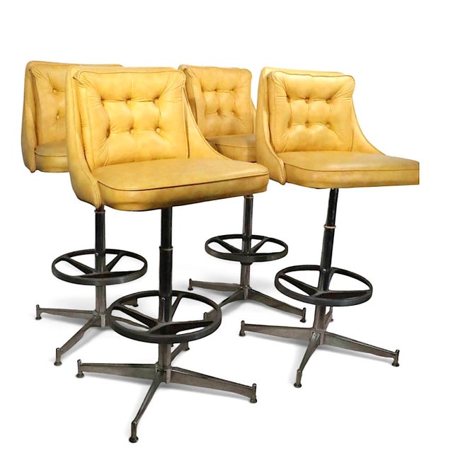 Metal Set of Four Swivel Bar Stools by Daystrom C. 1979 For Sale - Image 7 of 14
