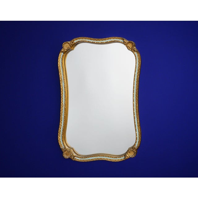 Vintage Rococo Style Wall Mirror with Golden and Duck Egg Blue Frame, 1950s For Sale - Image 6 of 6